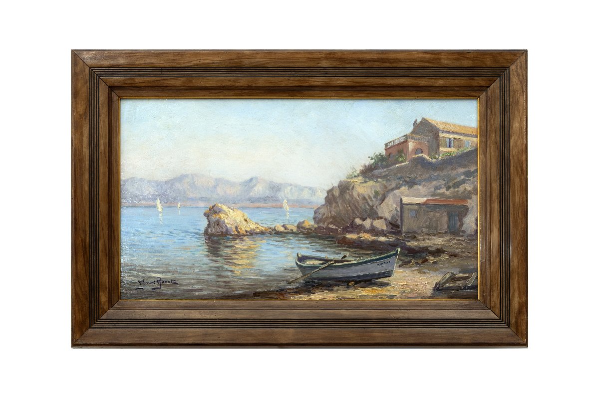 Henri Baret – Maldormé Cove In Marseille – Oil On Panel – Signed And Dated 1905 On The Reverse-photo-6