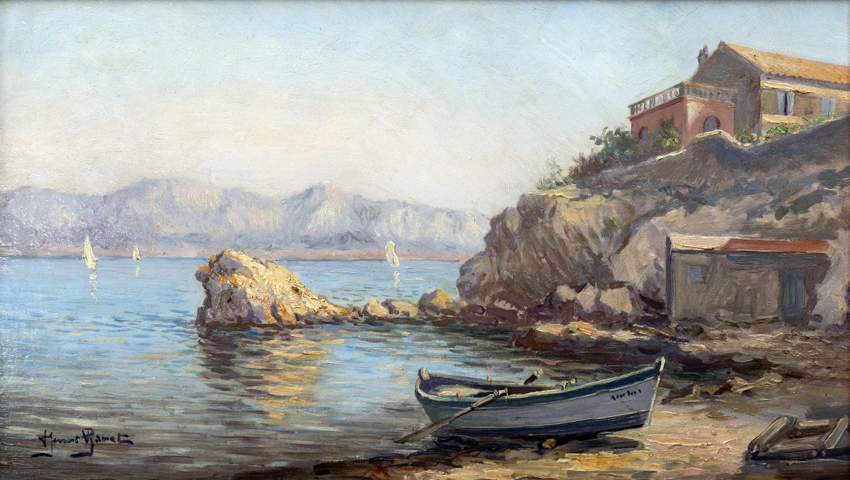 Henri Baret – Maldormé Cove In Marseille – Oil On Panel – Signed And Dated 1905 On The Reverse