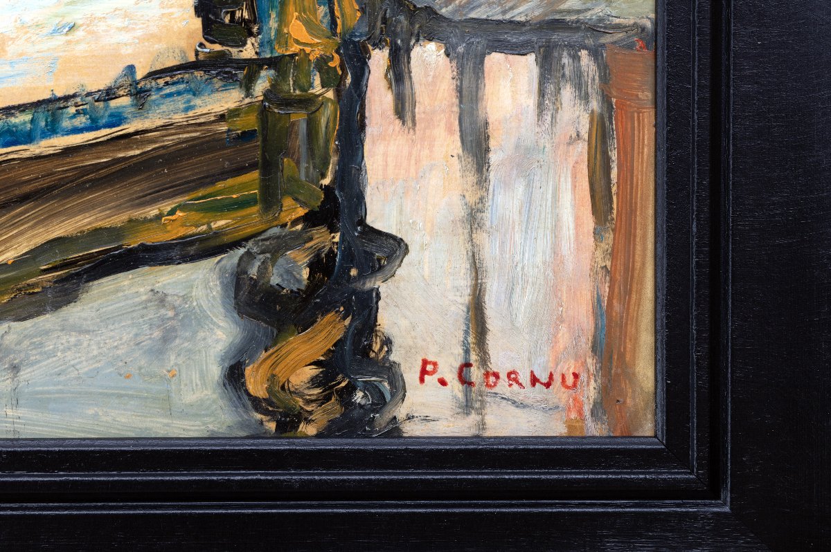 Pierre Cornu – Bouquet Of Roses In The Studio – Oil On Panel – Signed -photo-3
