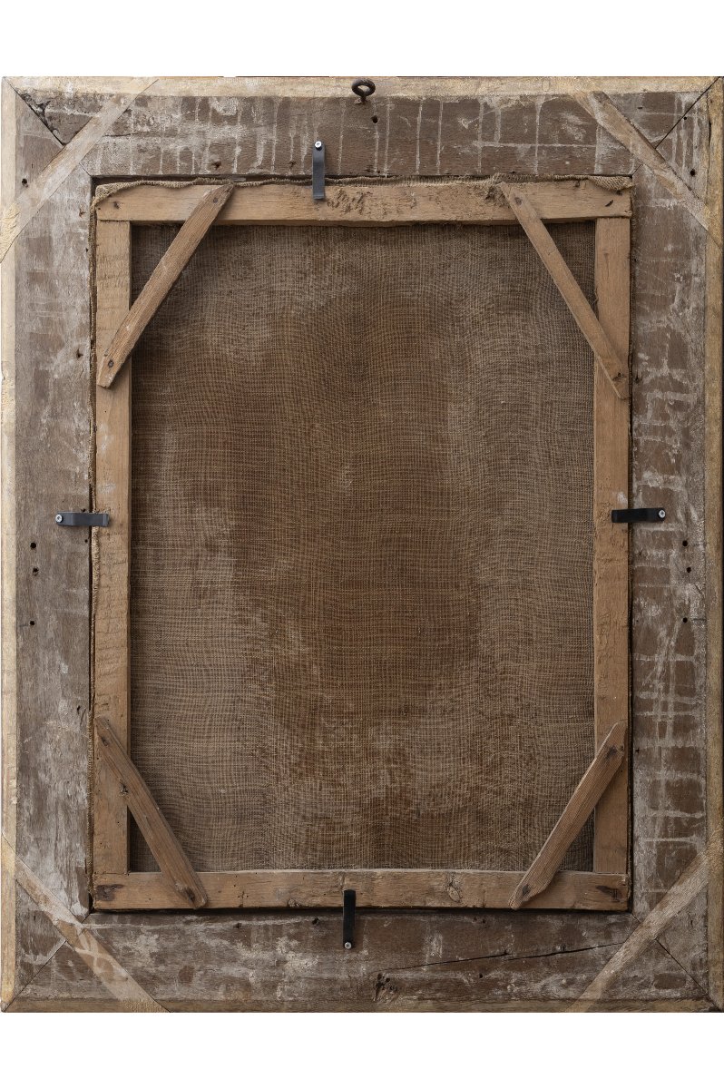 École française fin XVIIIe – Elégante au grand bonnet et châle vert– Huile sur toile -photo-3