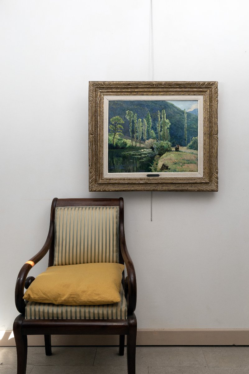 Constantin FONT – Bord de rivière au pied des montagnes – Huile sur toile – Signée-photo-7
