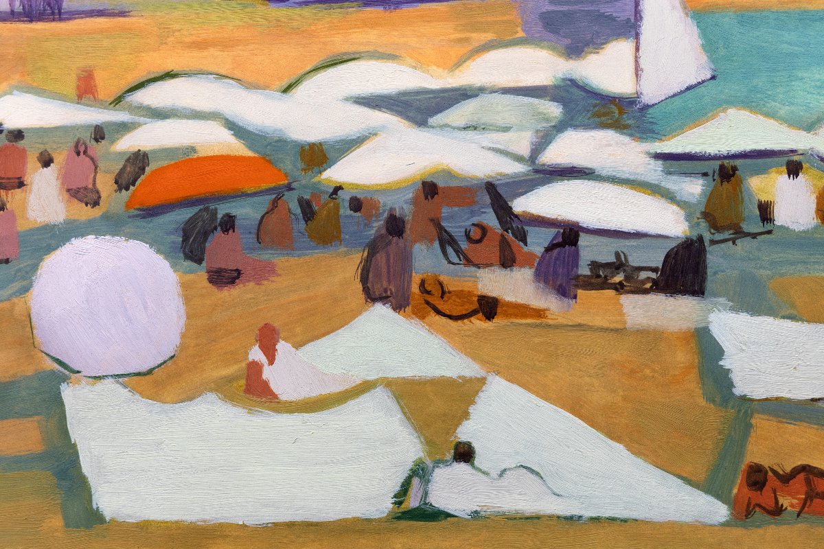 Roger Dérieux - The Beach – Oil On Paper – Certificate Of Authenticity-photo-1