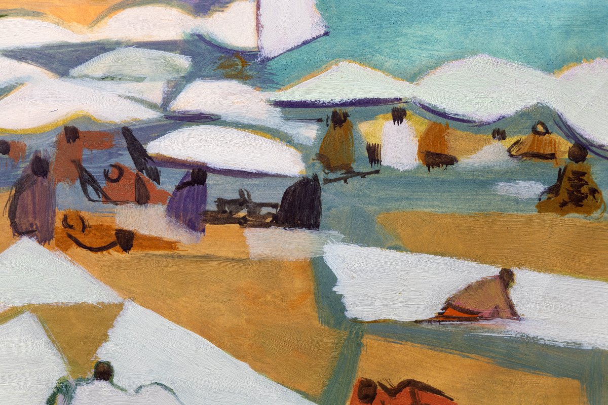Roger Dérieux - The Beach – Oil On Paper – Certificate Of Authenticity-photo-2