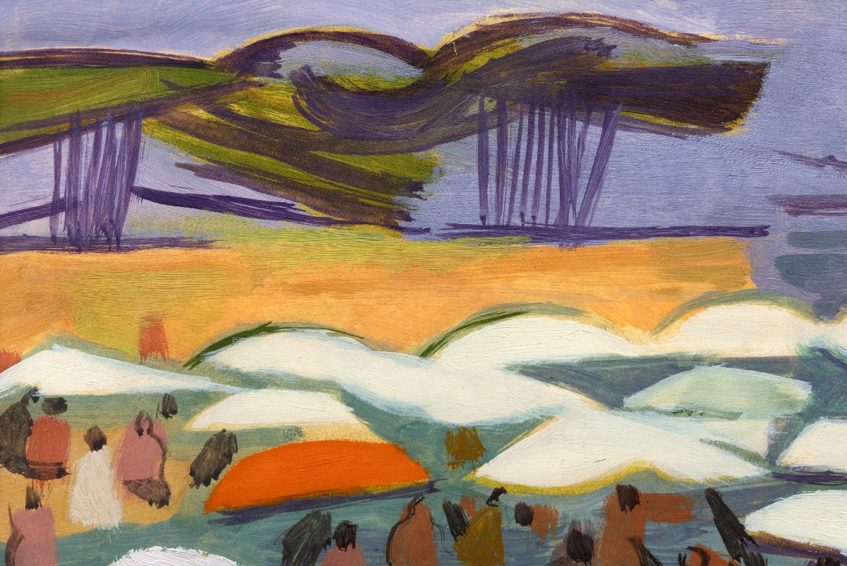 Roger Dérieux - The Beach – Oil On Paper – Certificate Of Authenticity-photo-3