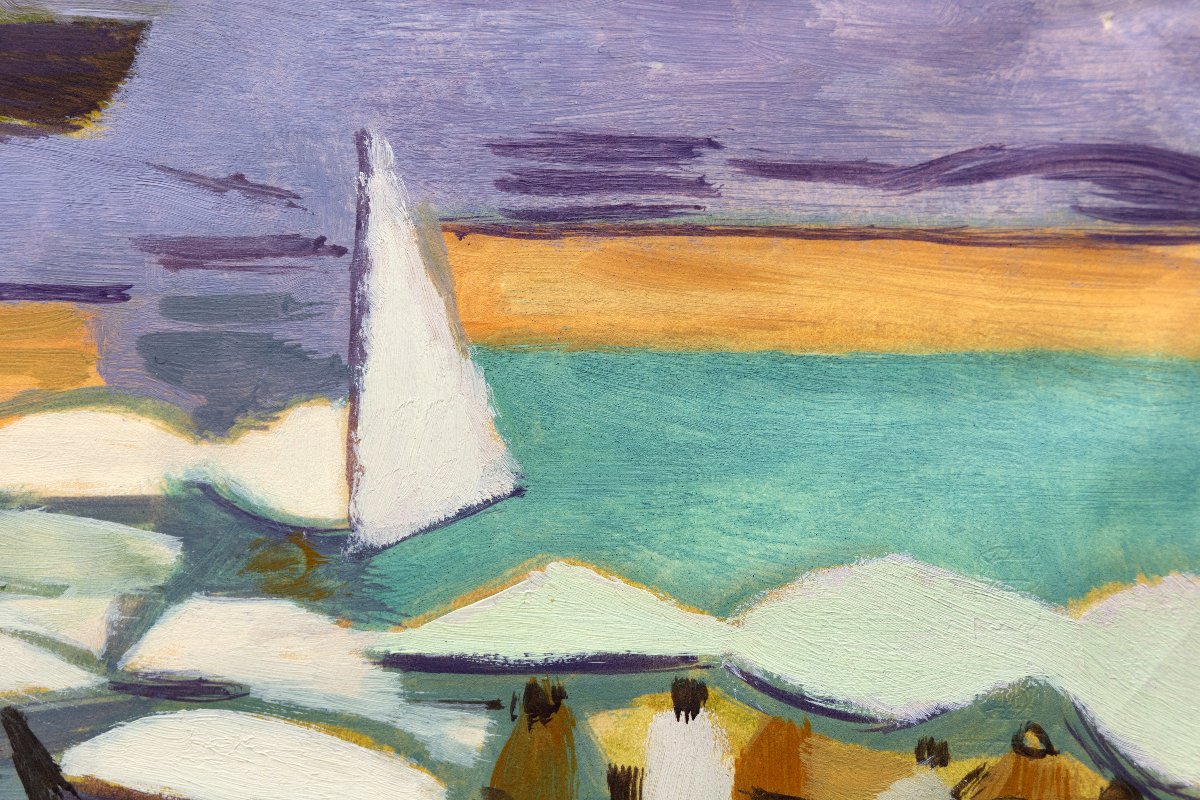 Roger Dérieux - The Beach – Oil On Paper – Certificate Of Authenticity-photo-4