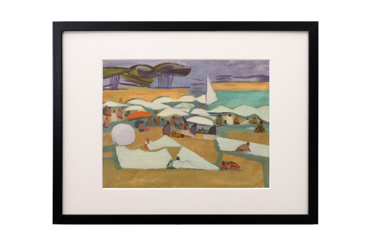 Roger Dérieux - The Beach – Oil On Paper – Certificate Of Authenticity-photo-5