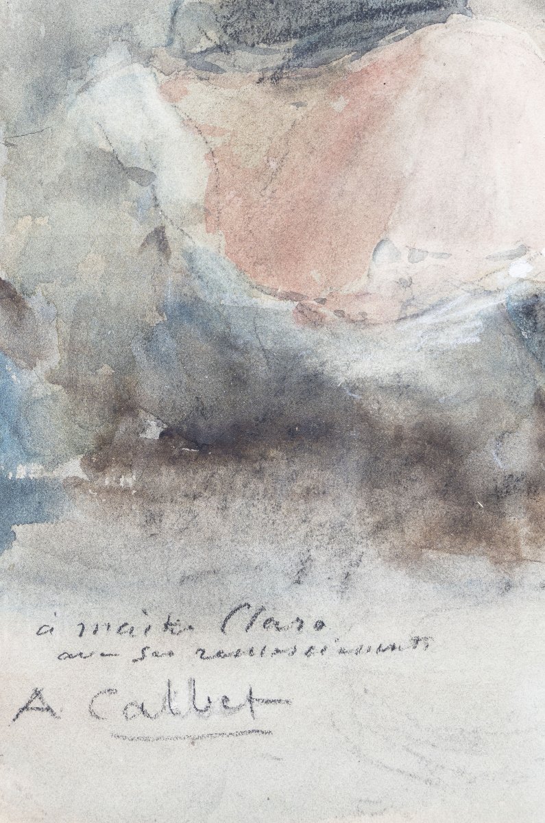 Antoine CALBET - Joueuse de guitare au repos - Nus dans un sous-bois - Aquarelles - Signée-photo-3