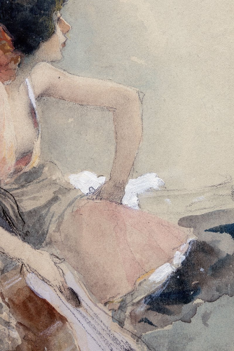 Antoine CALBET - Joueuse de guitare au repos - Nus dans un sous-bois - Aquarelles - Signée-photo-5