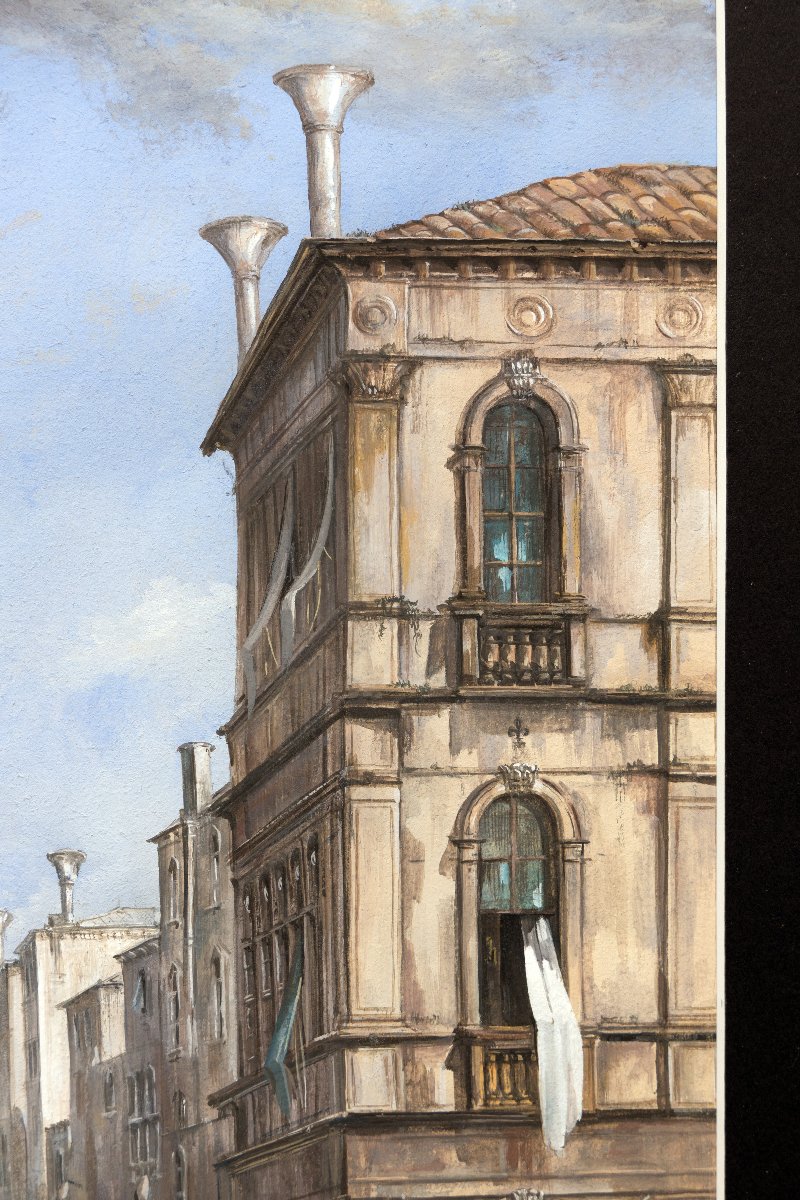 Venetian School – The Rialto Bridge In Venice – Gouache – 19th Century – Monogrammed-photo-1