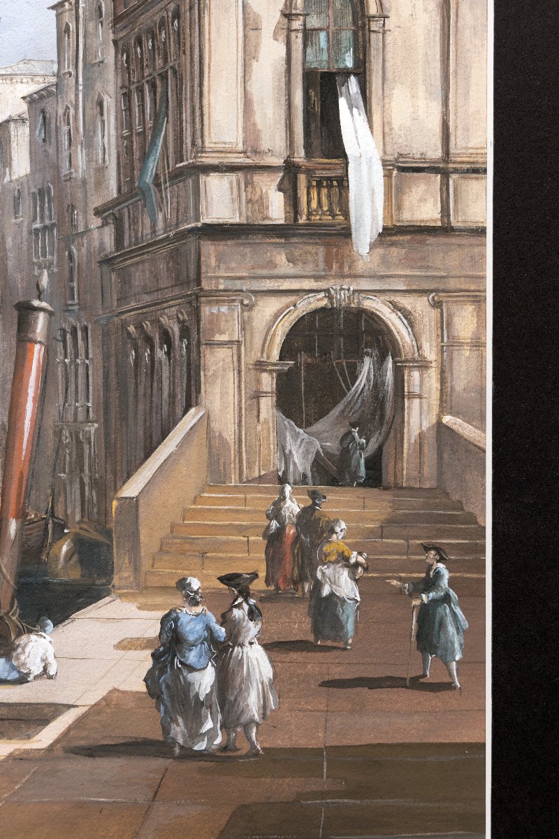 Venetian School – The Rialto Bridge In Venice – Gouache – 19th Century – Monogrammed-photo-2