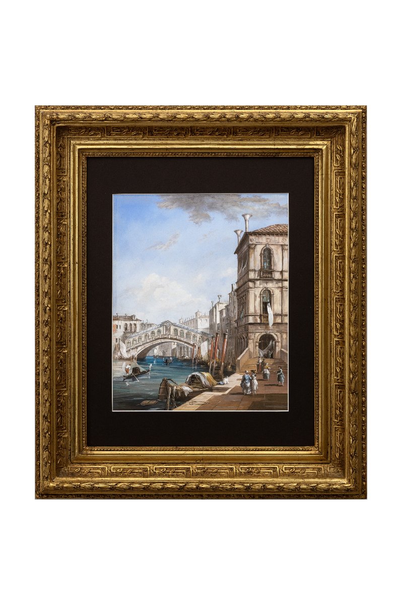 Venetian School – The Rialto Bridge In Venice – Gouache – 19th Century – Monogrammed-photo-7