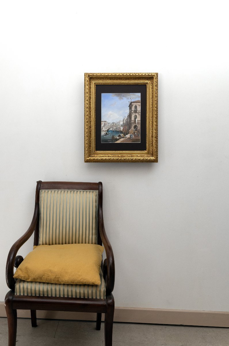 Venetian School – The Rialto Bridge In Venice – Gouache – 19th Century – Monogrammed-photo-8