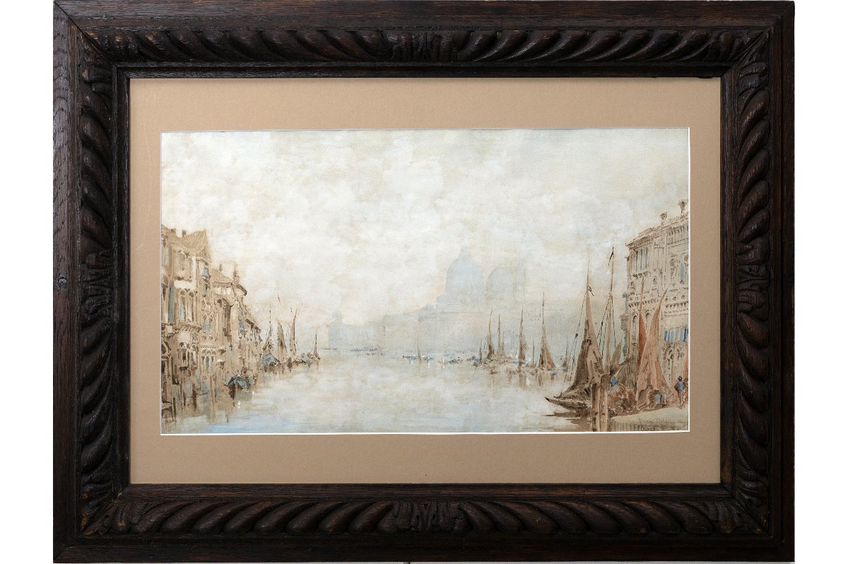 David ROBERTS – Le Grand Canal à Venise, la Salute dans la brume– Aquarelle – Signée et datée-photo-2