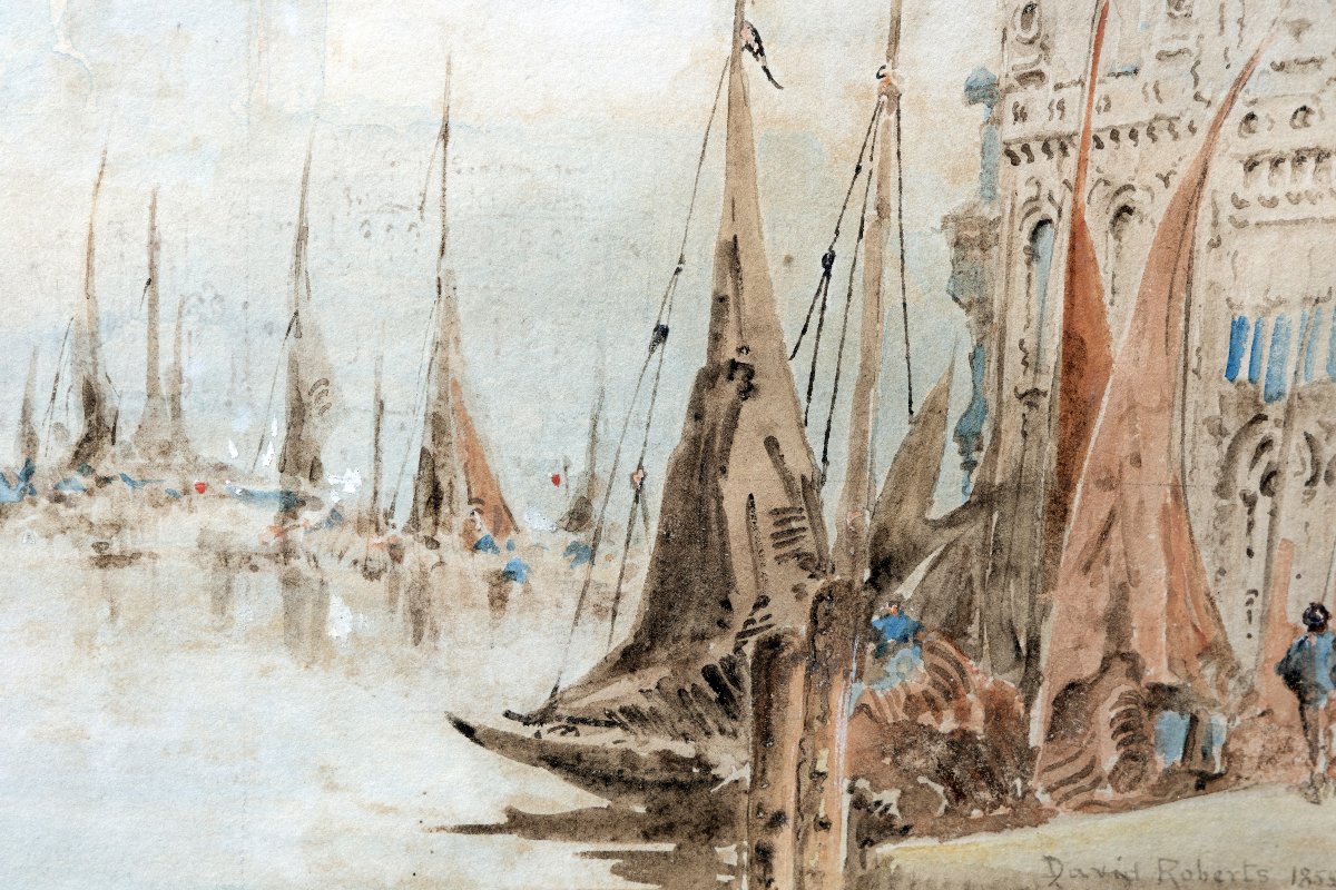 David ROBERTS – Le Grand Canal à Venise, la Salute dans la brume– Aquarelle – Signée et datée-photo-1