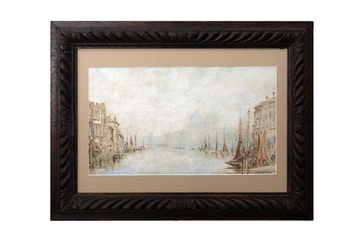 David ROBERTS – Le Grand Canal à Venise, la Salute dans la brume– Aquarelle – Signée et datée-photo-5