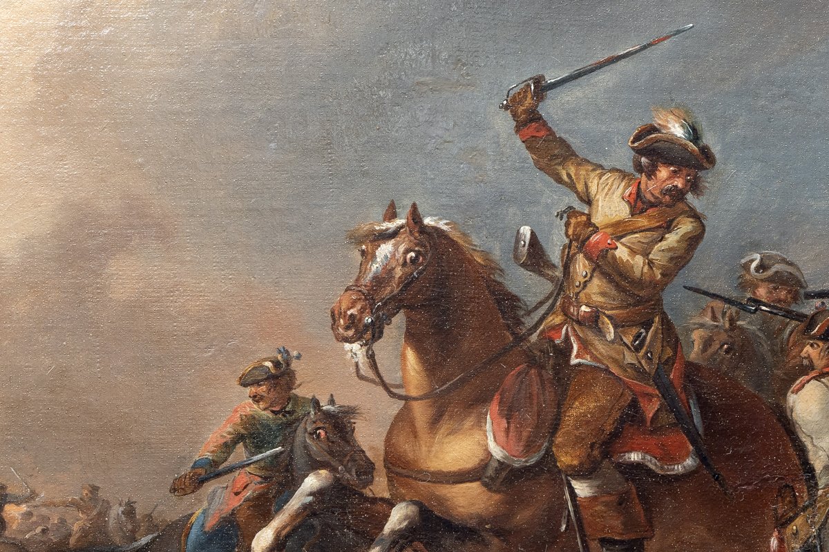 Jacques Bertaux - Cavalry Battle Scene - Oil On Canvas, Signed And Dated (1770)-photo-1