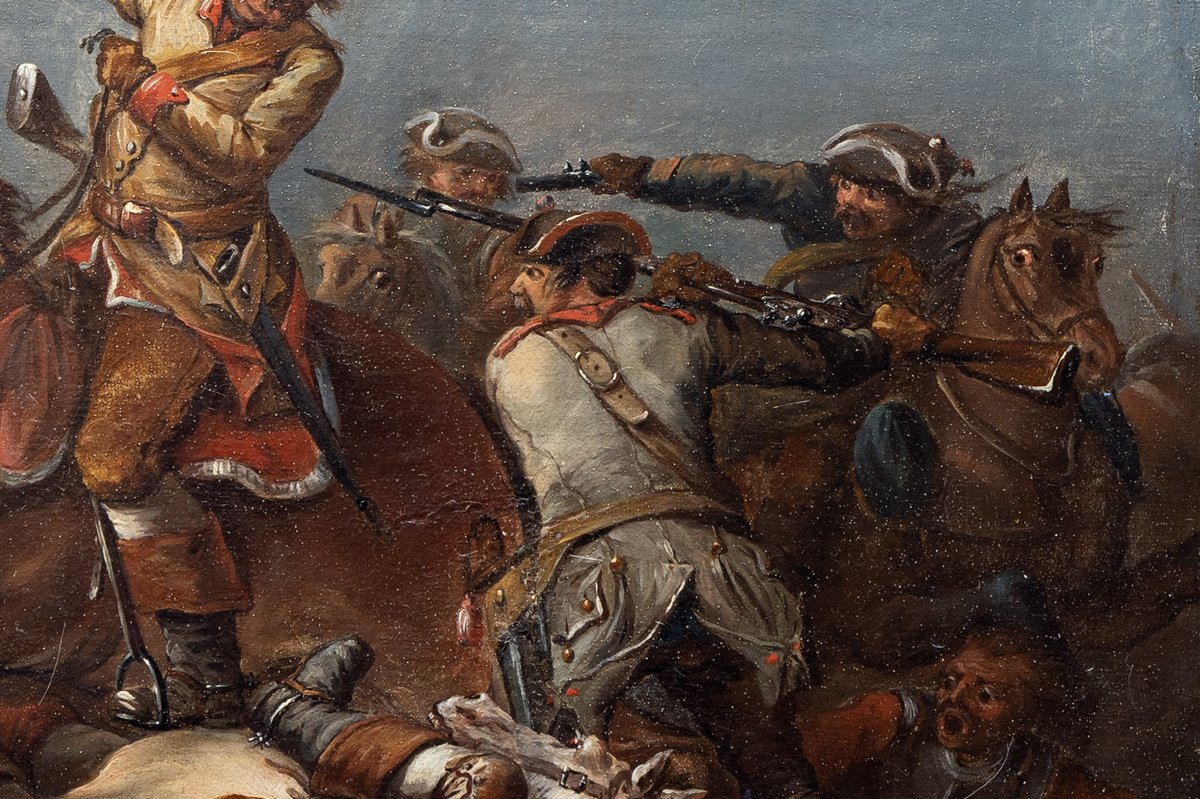 Jacques Bertaux - Cavalry Battle Scene - Oil On Canvas, Signed And Dated (1770)-photo-2