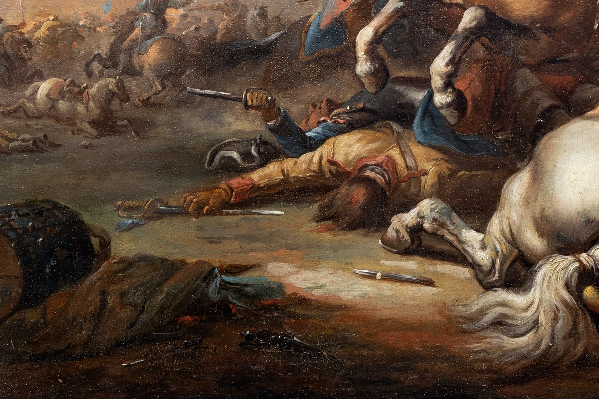 Jacques Bertaux - Cavalry Battle Scene - Oil On Canvas, Signed And Dated (1770)-photo-4