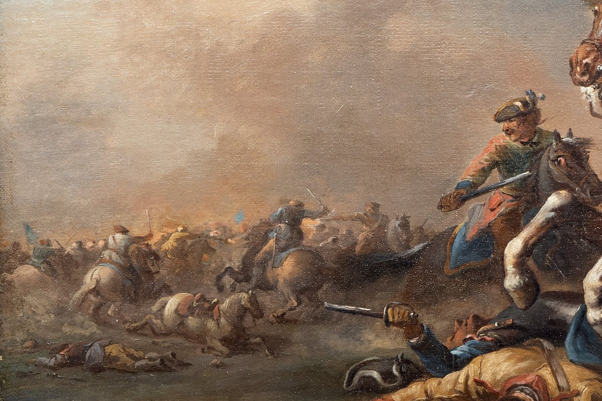 Jacques Bertaux - Cavalry Battle Scene - Oil On Canvas, Signed And Dated (1770)-photo-5
