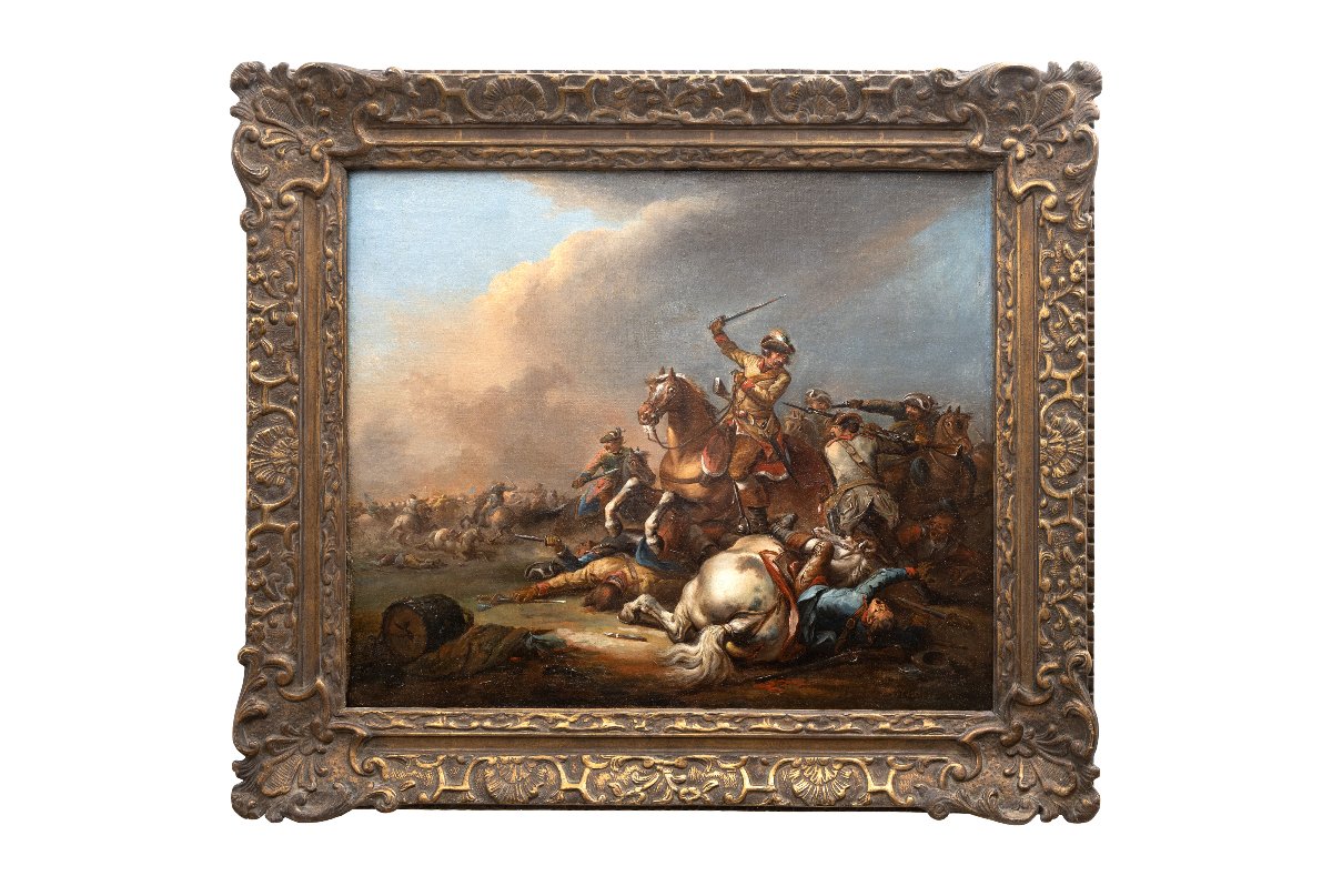 Jacques Bertaux - Cavalry Battle Scene - Oil On Canvas, Signed And Dated (1770)-photo-6