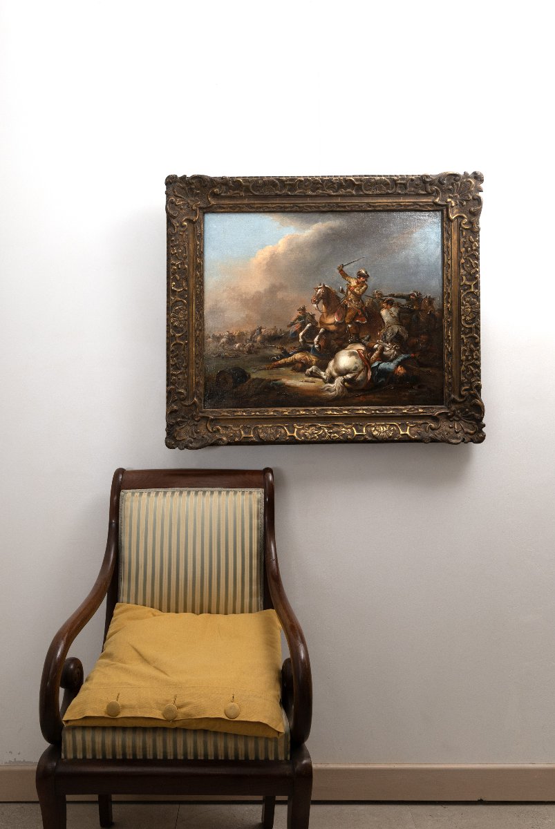 Jacques Bertaux - Cavalry Battle Scene - Oil On Canvas, Signed And Dated (1770)-photo-7