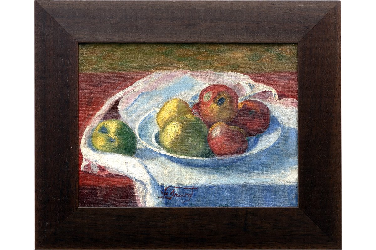 Still Life With Fruit On A Tablecloth - Oil On Canvas - Signed "le Sauzet"-photo-2