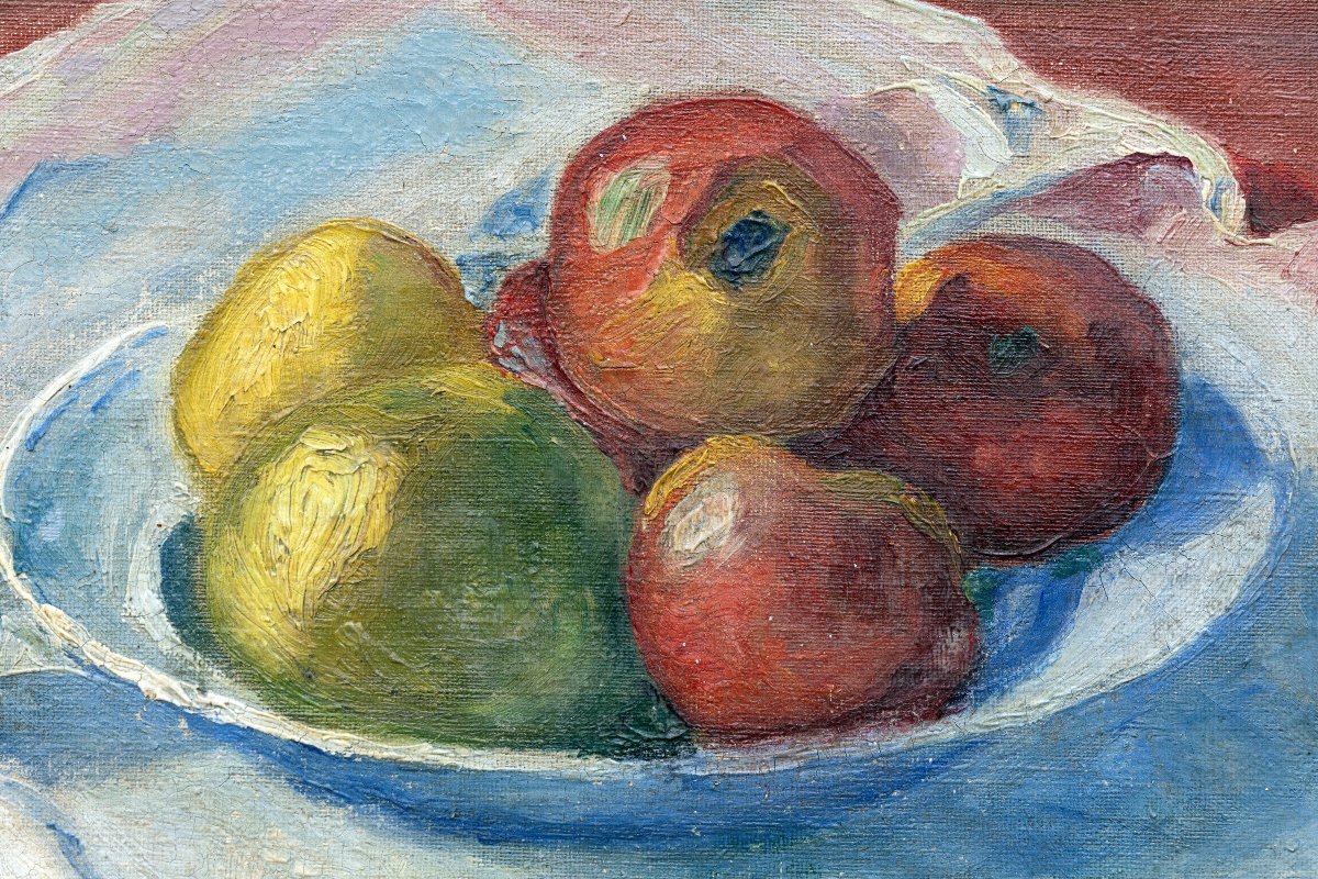Still Life With Fruit On A Tablecloth - Oil On Canvas - Signed "le Sauzet"-photo-1