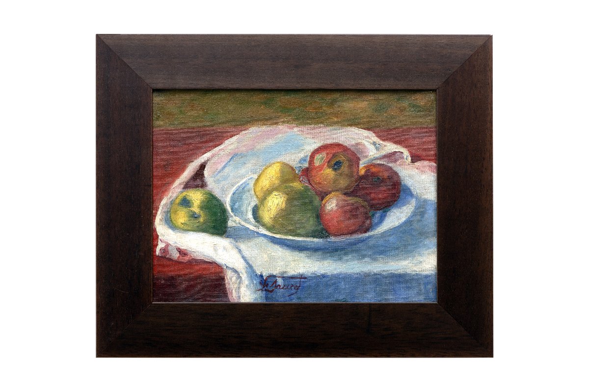 Still Life With Fruit On A Tablecloth - Oil On Canvas - Signed "le Sauzet"-photo-6
