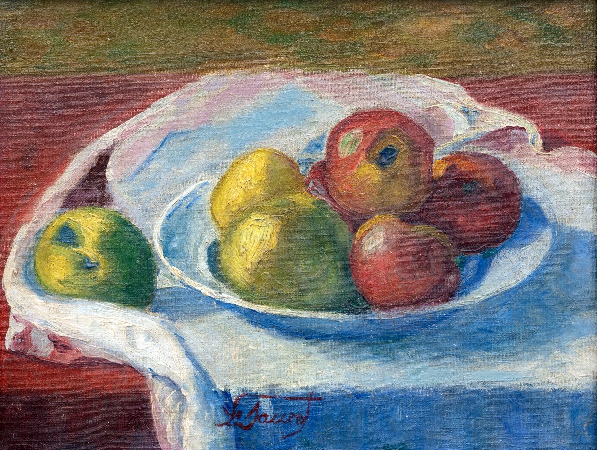 Still Life With Fruit On A Tablecloth - Oil On Canvas - Signed "le Sauzet"