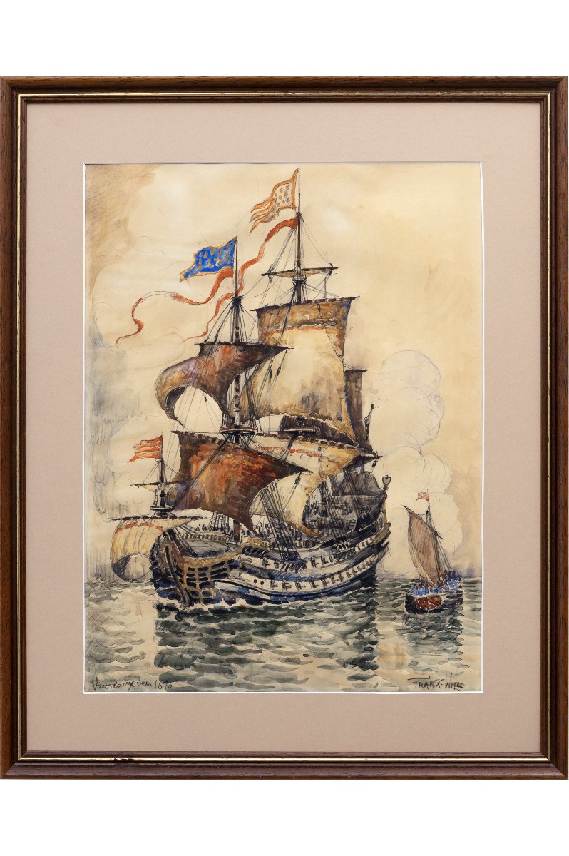 Frank Will - Ships, Circa 1670 - Gouache - Signed-photo-2