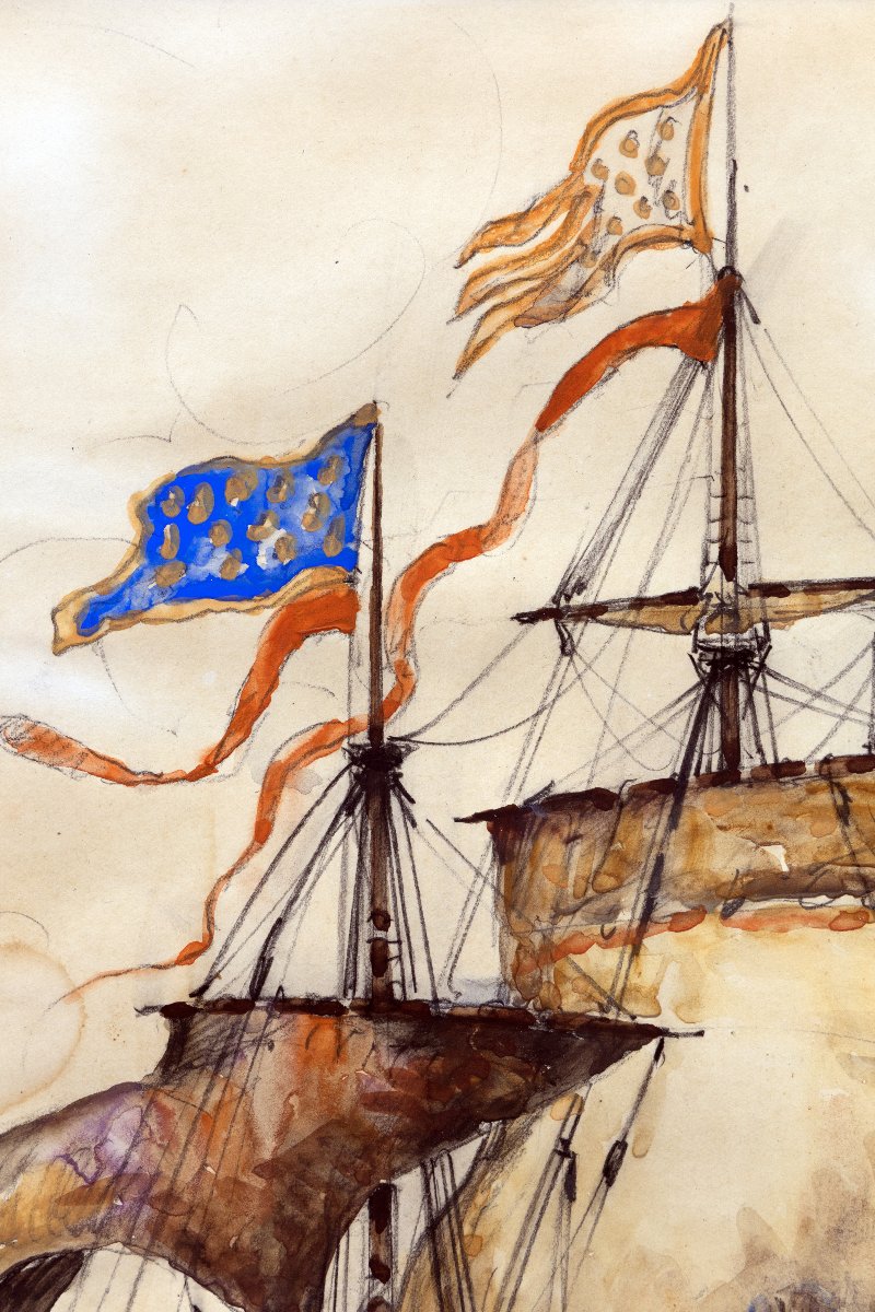 Frank Will - Ships, Circa 1670 - Gouache - Signed-photo-2