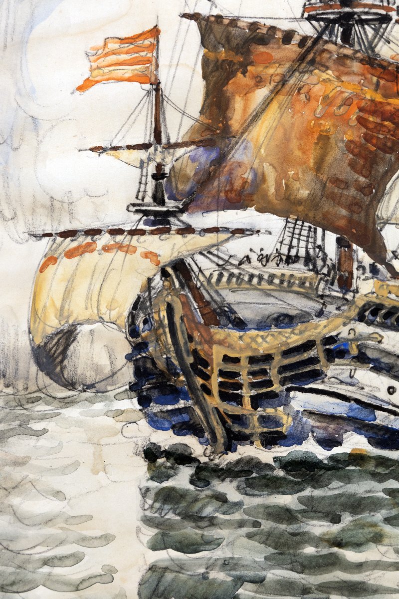 Frank Will - Ships, Circa 1670 - Gouache - Signed-photo-4