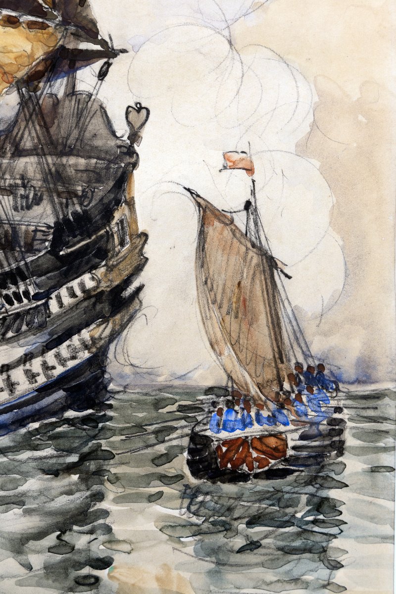 Frank Will - Ships, Circa 1670 - Gouache - Signed-photo-5