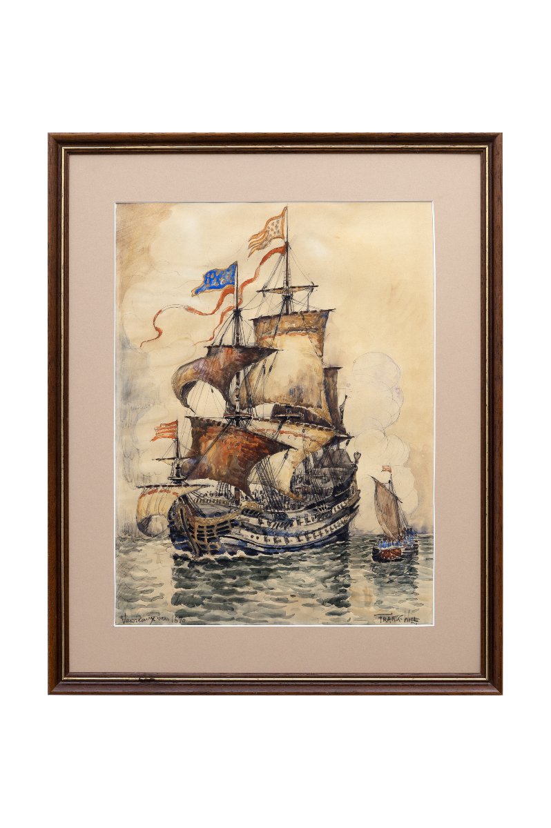Frank Will - Ships, Circa 1670 - Gouache - Signed-photo-7