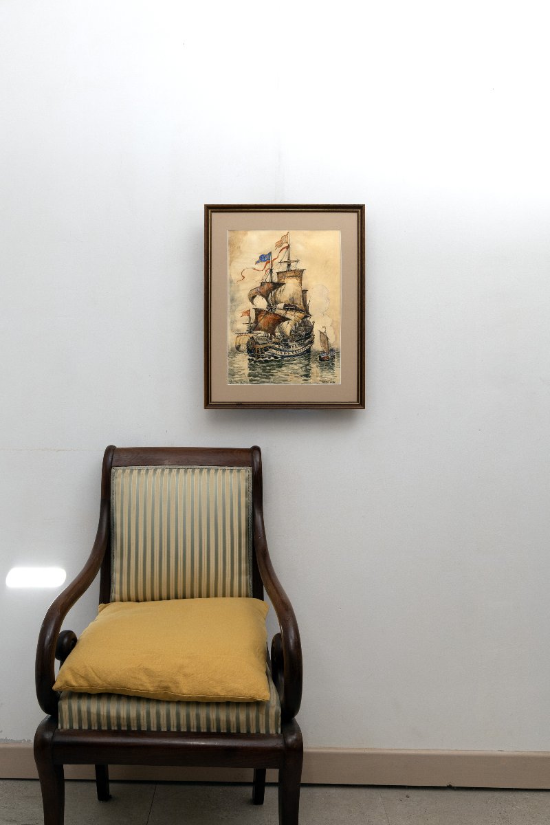 Frank Will - Ships, Circa 1670 - Gouache - Signed-photo-8