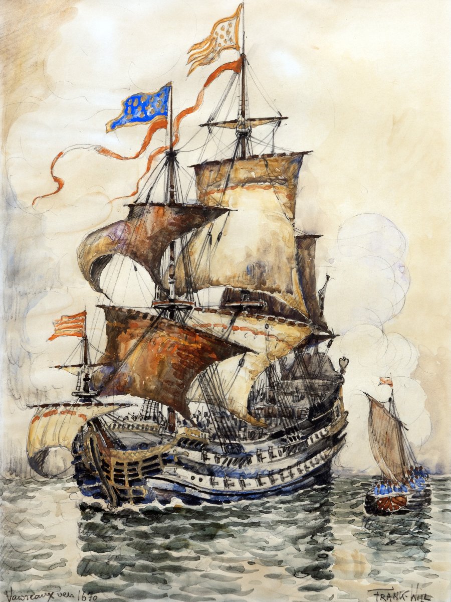 Frank Will - Ships, Circa 1670 - Gouache - Signed