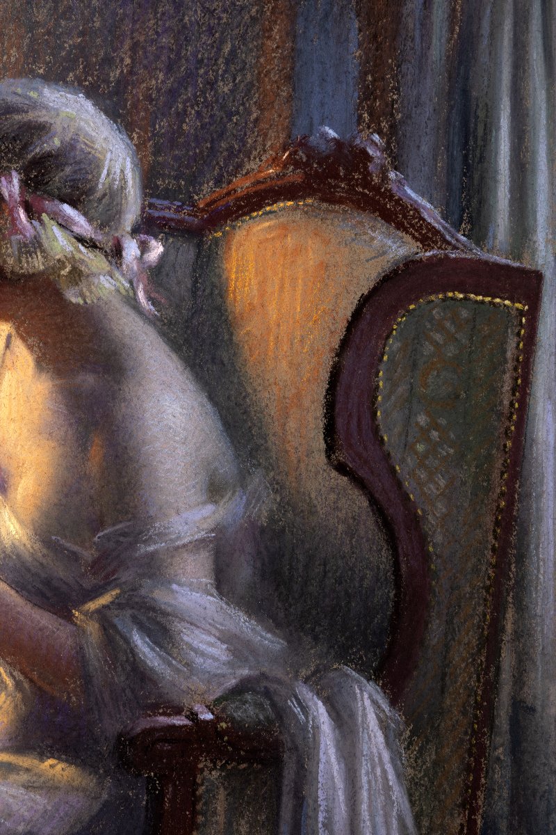 Delphin ENJOLRAS – Liseuse à la lampe – Pastel sur carton -photo-5