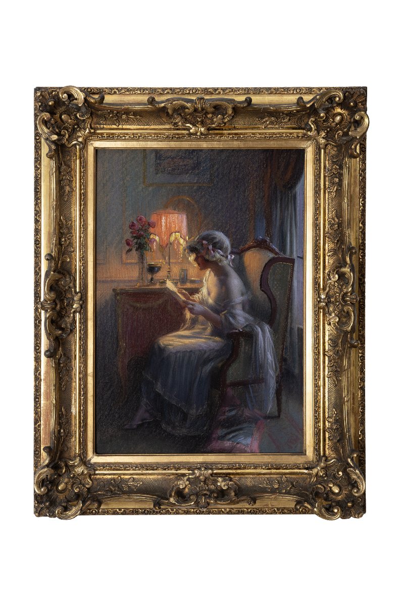 Delphin ENJOLRAS – Liseuse à la lampe – Pastel sur carton -photo-6