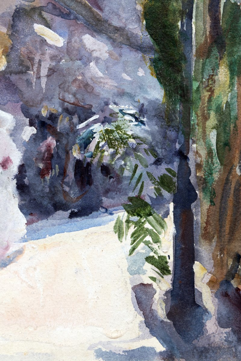 Charles Hermans – Busy Street In Nice – Watercolor – Early 20th Century-photo-2