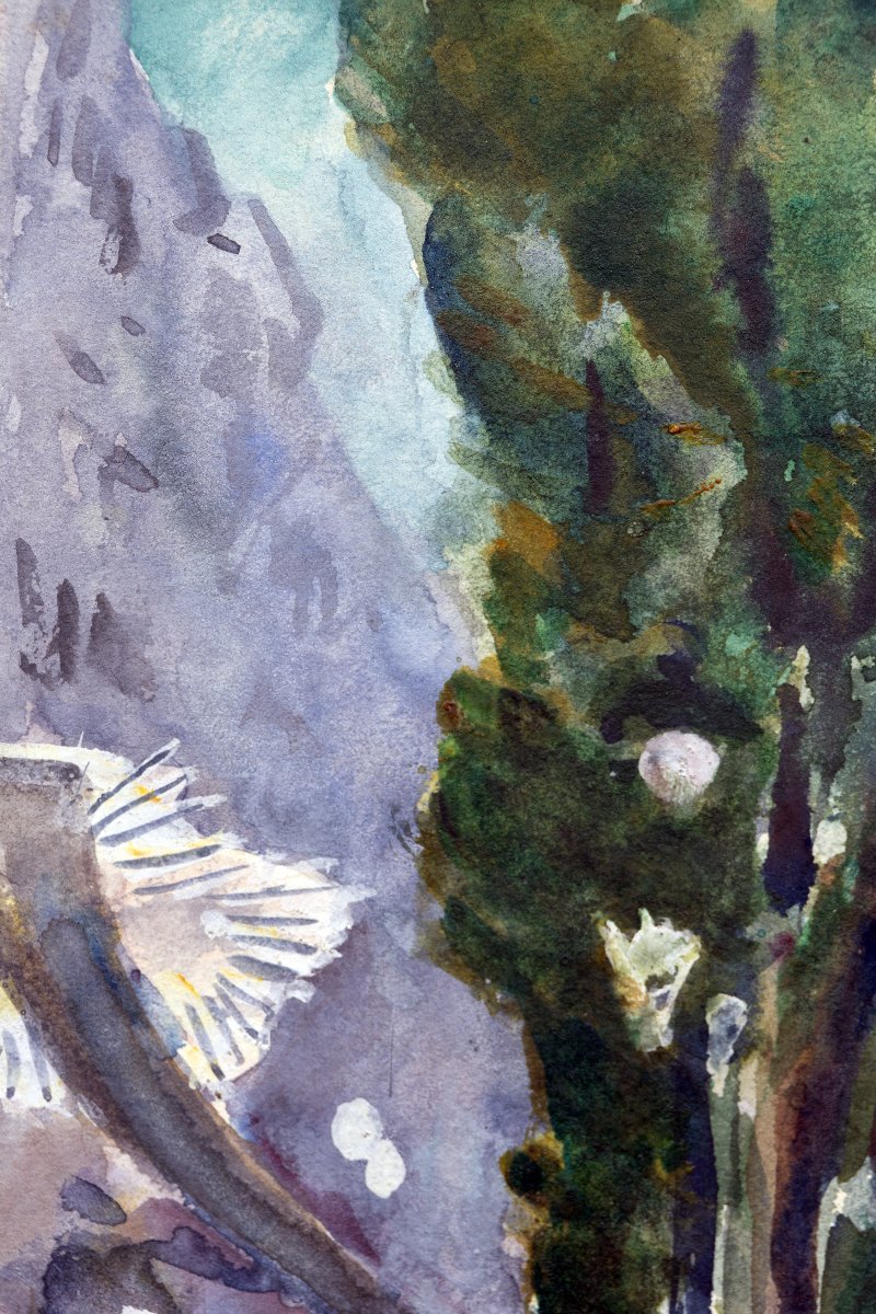 Charles Hermans – Busy Street In Nice – Watercolor – Early 20th Century-photo-4