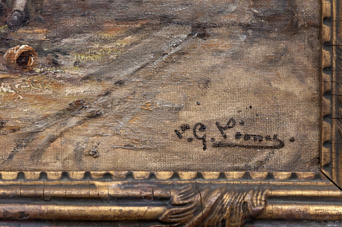 Dans le goût de CHABRIER – Marché aux fleurs dans une ville normande – Huile sur toile – Signée-photo-3