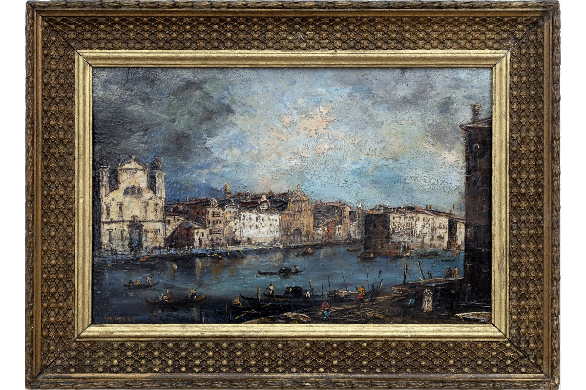 Venise sous un ciel d’orage – Huile sur panneau – Signée-photo-2