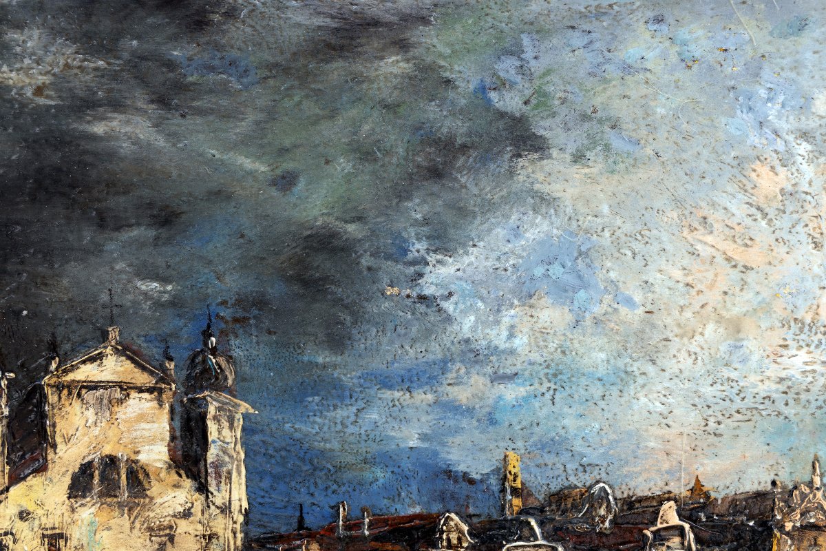 Venise sous un ciel d’orage – Huile sur panneau – Signée-photo-5
