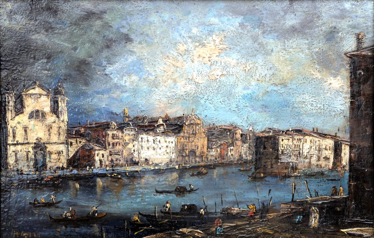 Venise sous un ciel d’orage – Huile sur panneau – Signée
