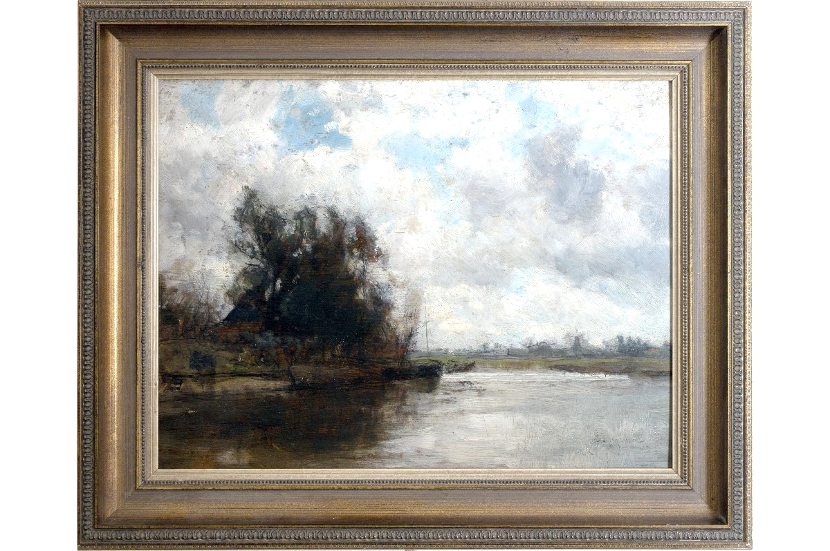 Alphonse Stengelin – Riverside Landscape – Study Of A Mill On A Canal – Signed-photo-2