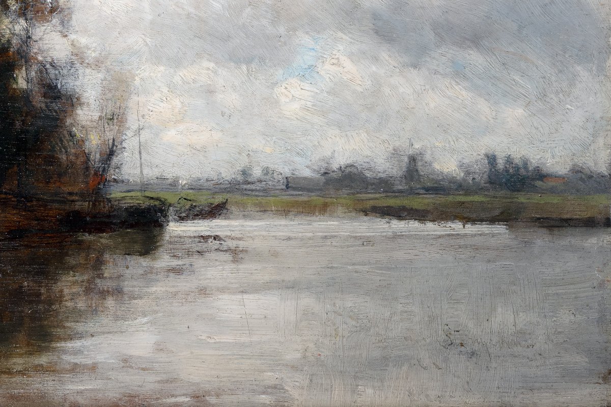 Alphonse Stengelin – Riverside Landscape – Study Of A Mill On A Canal – Signed-photo-2