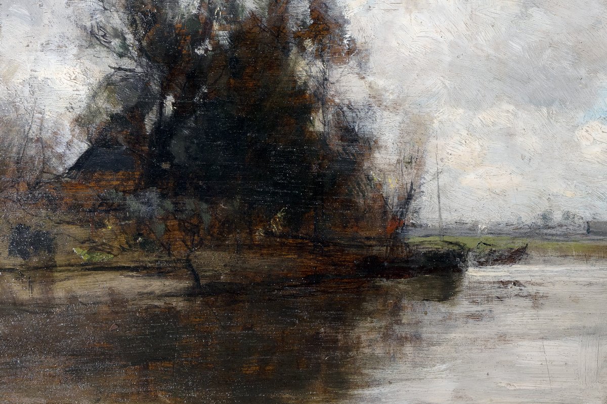 Alphonse Stengelin – Riverside Landscape – Study Of A Mill On A Canal – Signed-photo-3