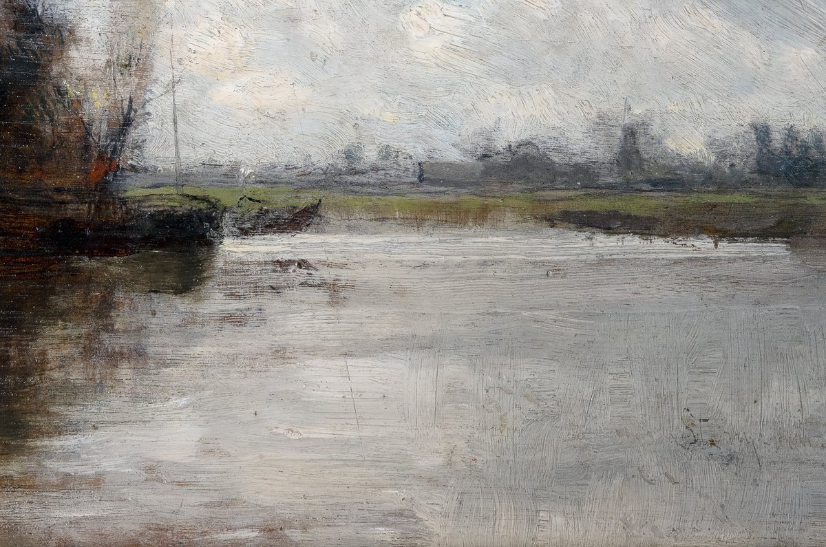 Alphonse Stengelin – Riverside Landscape – Study Of A Mill On A Canal – Signed-photo-4