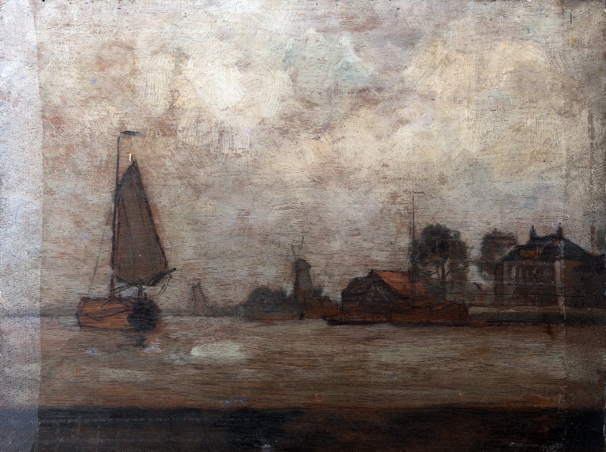Alphonse Stengelin – Riverside Landscape – Study Of A Mill On A Canal – Signed-photo-5