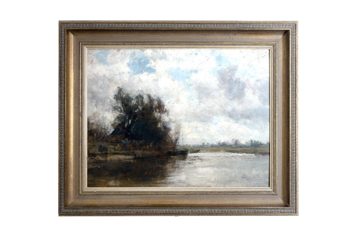 Alphonse Stengelin – Riverside Landscape – Study Of A Mill On A Canal – Signed-photo-7